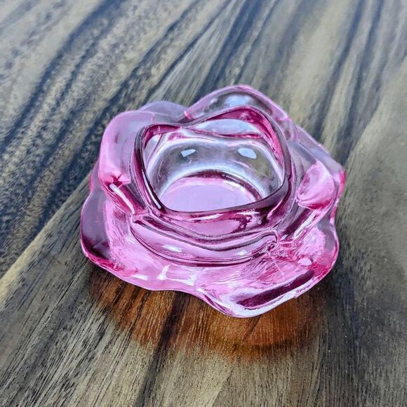 Rosette Style Glass Tealight Holder Pink 1.73" H x 4.25" W - Picture 3 of 7